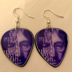 🔥JOHN LENNON vinyl record guitar pic earrings 🔥
